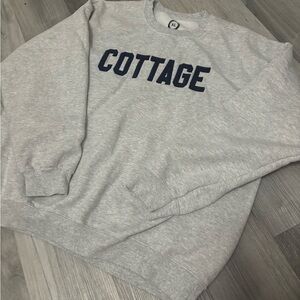 Cottage Crewneck Sweatshirt - Light Gray with Navy Lettering